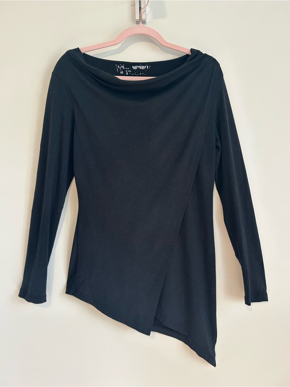 FIG Black Asymmetric Cowlneck Long Sleeve Top, Size Small